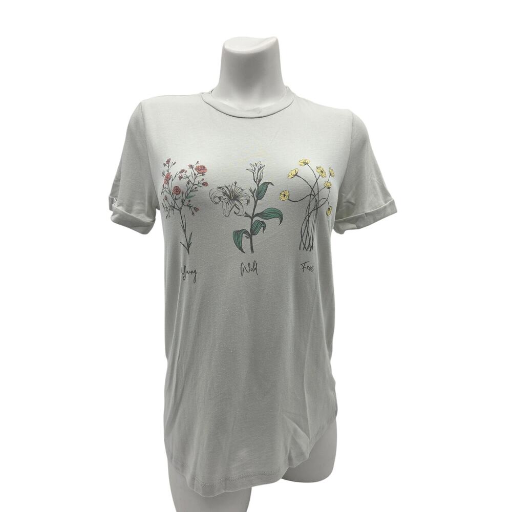 Womens Tee Shirt Cotton Floral Vintage Young Wild Free Green Lace & Lilac
